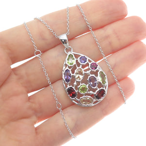 DSMK Sterling Silver Garnet Amethyst Citrine & Peridot Teardrop Necklace 16-18"