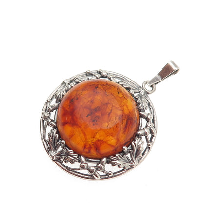 Herman Siersbol 925S Sterling Silver Vintage Denmark Real Amber Floral Pendant