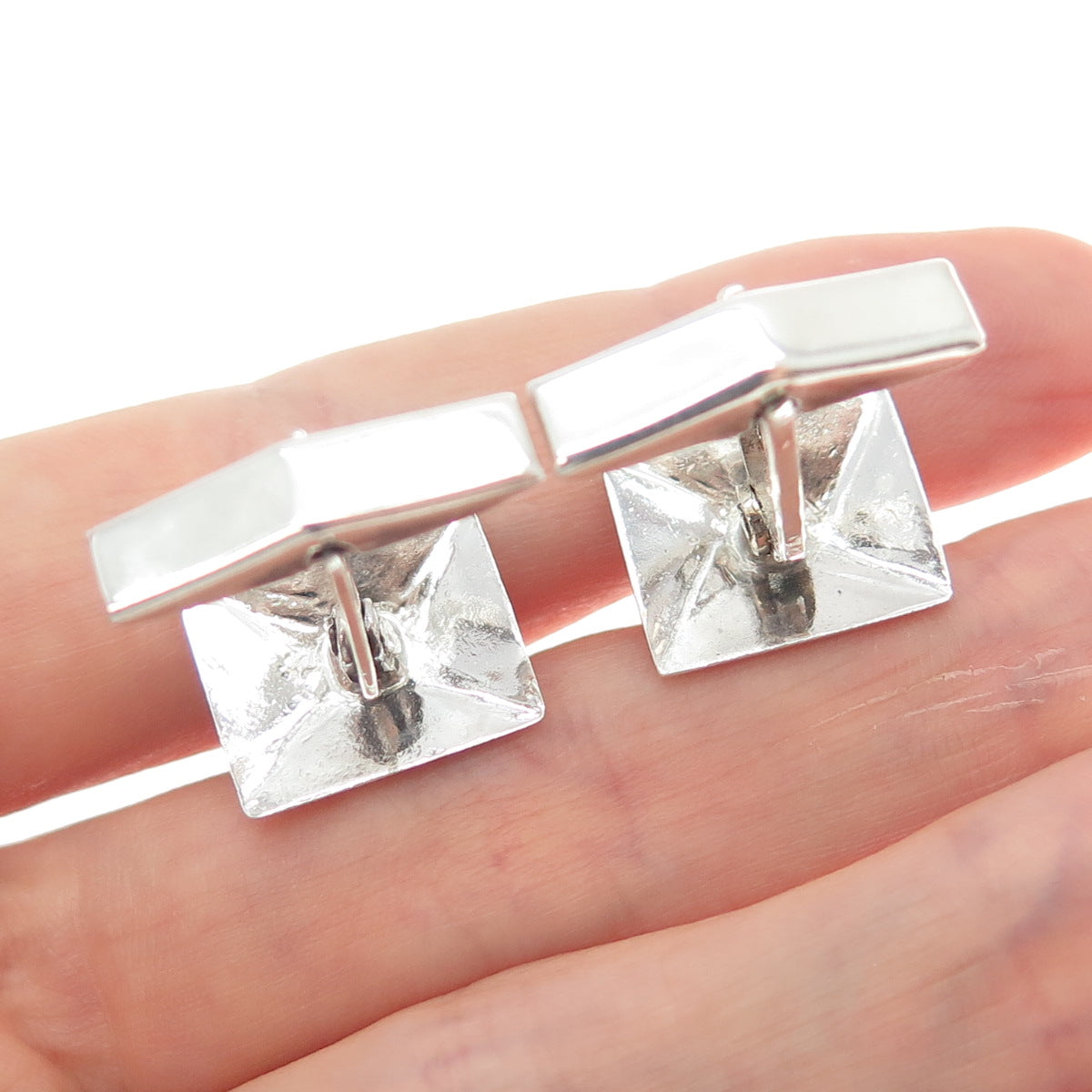 925 Sterling Silver Vintage Real Lavender Sapphire Modernist Cufflinks