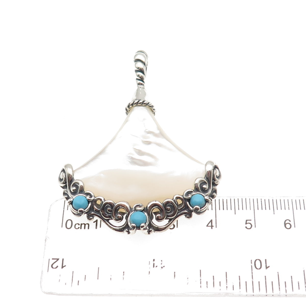 Carolyn Pollack Sterling Silver Vintage Real MOP & Turquoise Modernist Pendant