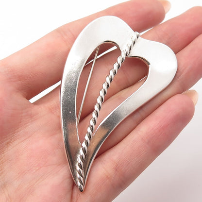 925 Sterling Silver Vintage Mexico Modernist Open Heart Pin Brooch