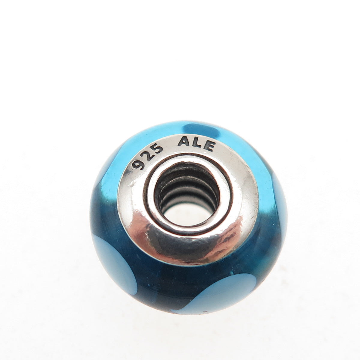Pandora 925 Sterling Silver Blue Murano Glass Heart Slide Bead Charm