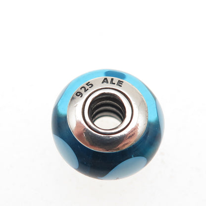 Pandora 925 Sterling Silver Blue Murano Glass Heart Slide Bead Charm