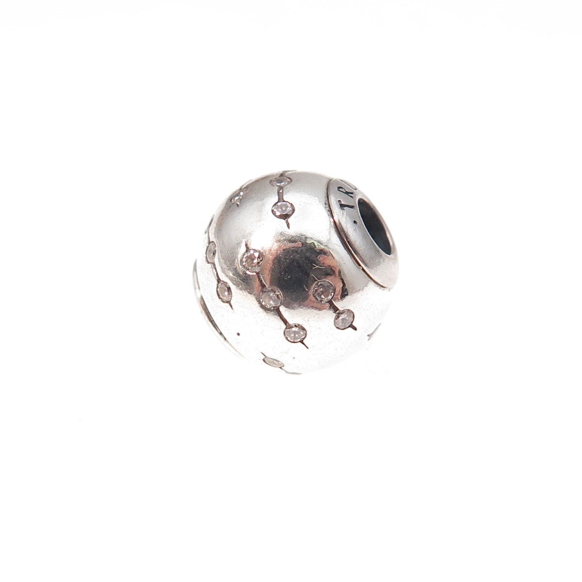 Pandora 925 Sterling Silver C Z Essence Collection Trust Slide Bead Charm