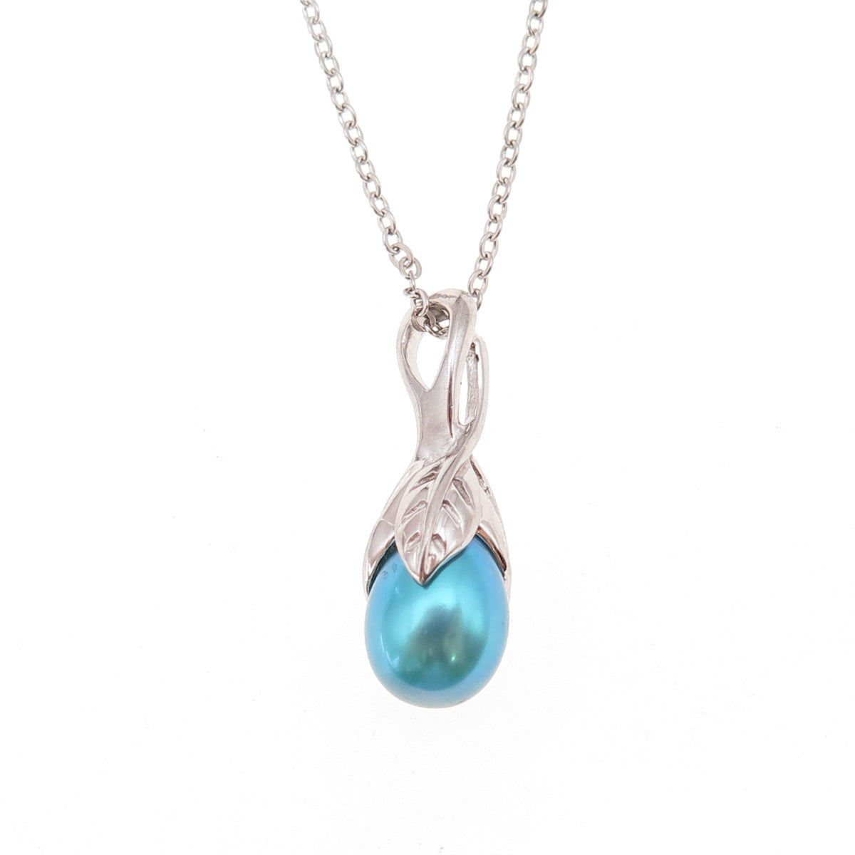 925 Sterling Silver Real Tahitian Blue Pearl Floral Cable Chain Necklace 18"