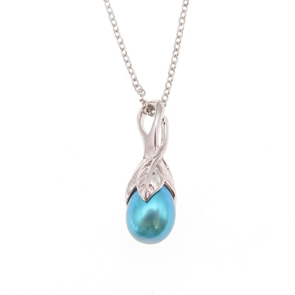 925 Sterling Silver Real Tahitian Blue Pearl Floral Cable Chain Necklace 18"