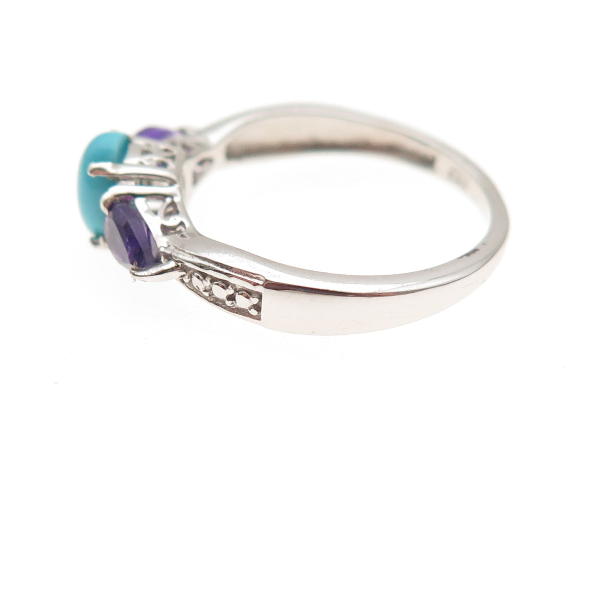 Chuck Clemency 925 Sterling Silver Real Turquoise & Amethyst Ring Size 5.25