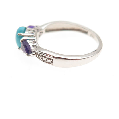 Chuck Clemency 925 Sterling Silver Real Turquoise & Amethyst Ring Size 5.25