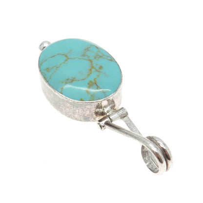 925 Sterling Silver Vintage Real Turquoise Modernist Pendant