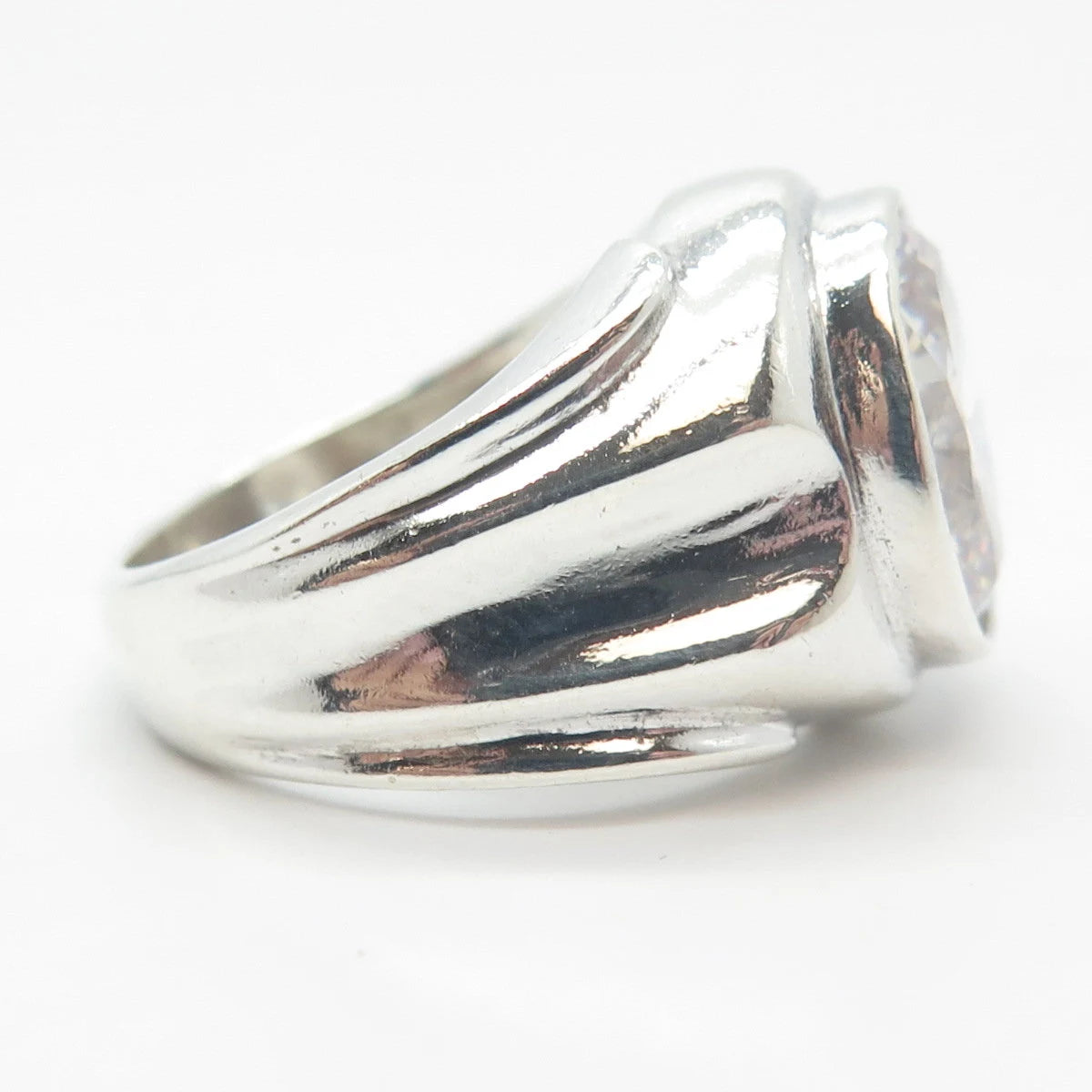 925 Sterling Silver Vintage C Z Ribbed Oval Ring Size 8
