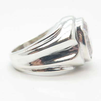 925 Sterling Silver Vintage C Z Ribbed Oval Ring Size 8