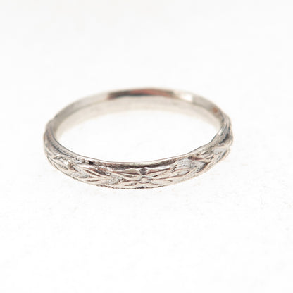925 Sterling Silver Antique Art Deco Floral Oxidized Band Ring Size 5