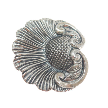 JEWELART 925 Sterling Silver Antique Art Deco Flower Repousse Oxidized Brooch