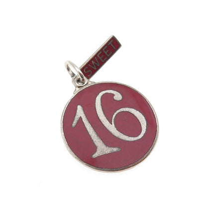 925 Sterling Silver Vintage Enamel Sweet 16 Round Tag Charm Pendant