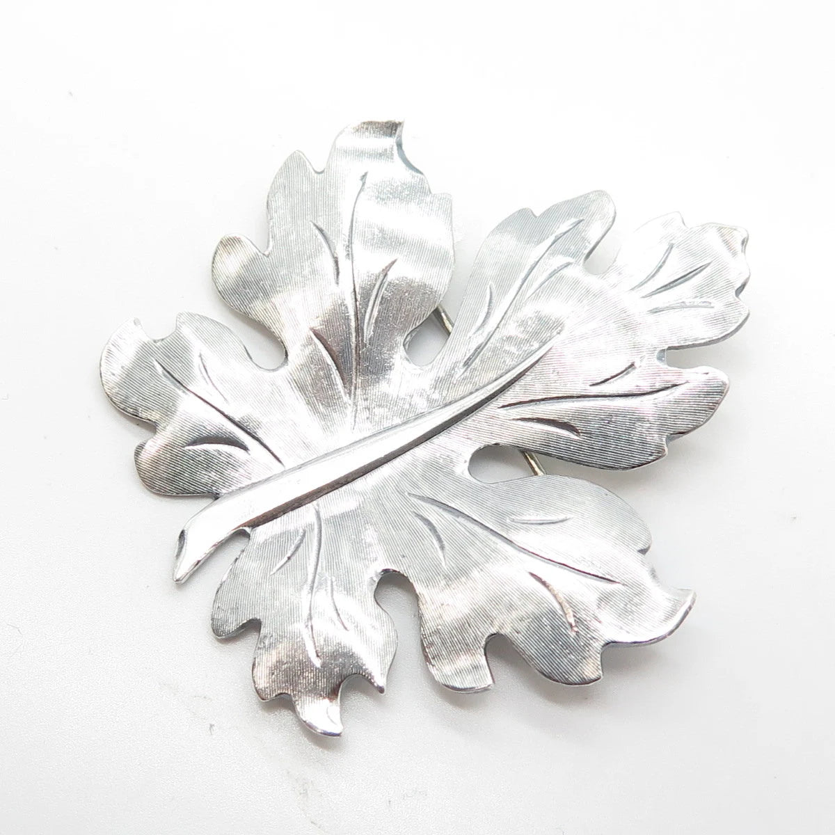 BEAU 925 Sterling Silver Vintage Handmade Textured Leaf Pin Brooch