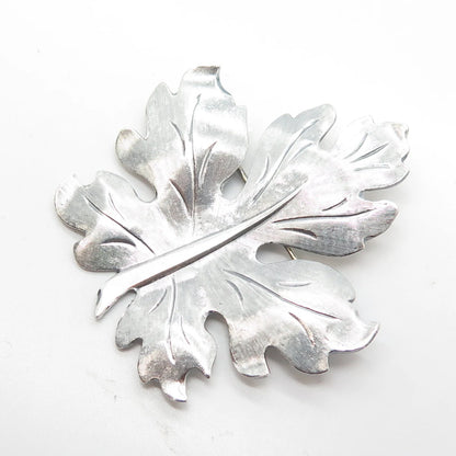 BEAU 925 Sterling Silver Vintage Handmade Textured Leaf Pin Brooch
