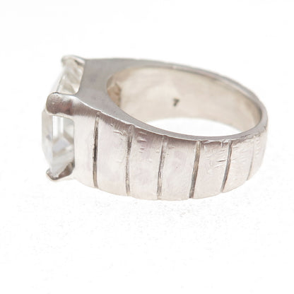 Lisa Jenks 925 Sterling Silver Vintage Real White Topaz Modernist Ring Size 6.5