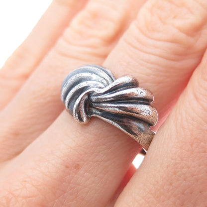 925 Sterling Silver Vintage Modernist Twisted Oxidized Ring Size 9