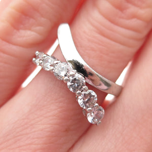 925 Sterling Silver Round-Cut C Z Bypass Ring Size 5
