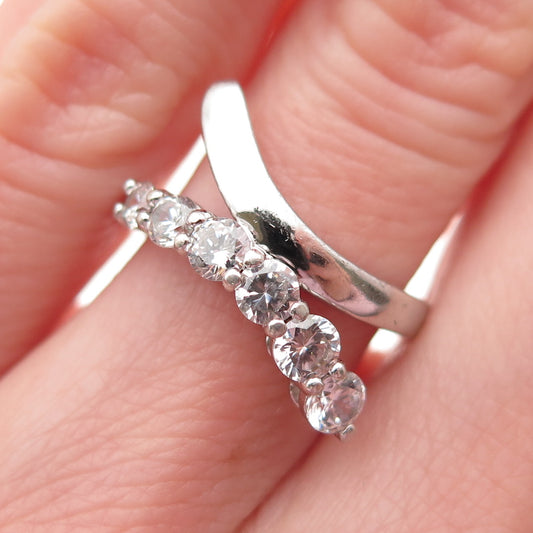 925 Sterling Silver Round-Cut C Z Bypass Ring Size 5