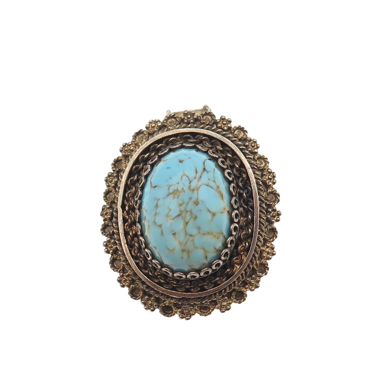 935 Silver Gold Plated Vintage Israel Faux Turquoise Pin Brooch / Pendant