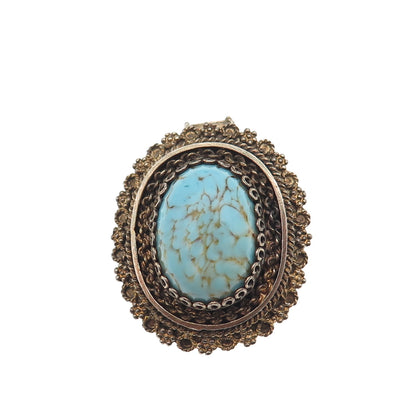 935 Silver Gold Plated Vintage Israel Faux Turquoise Pin Brooch / Pendant