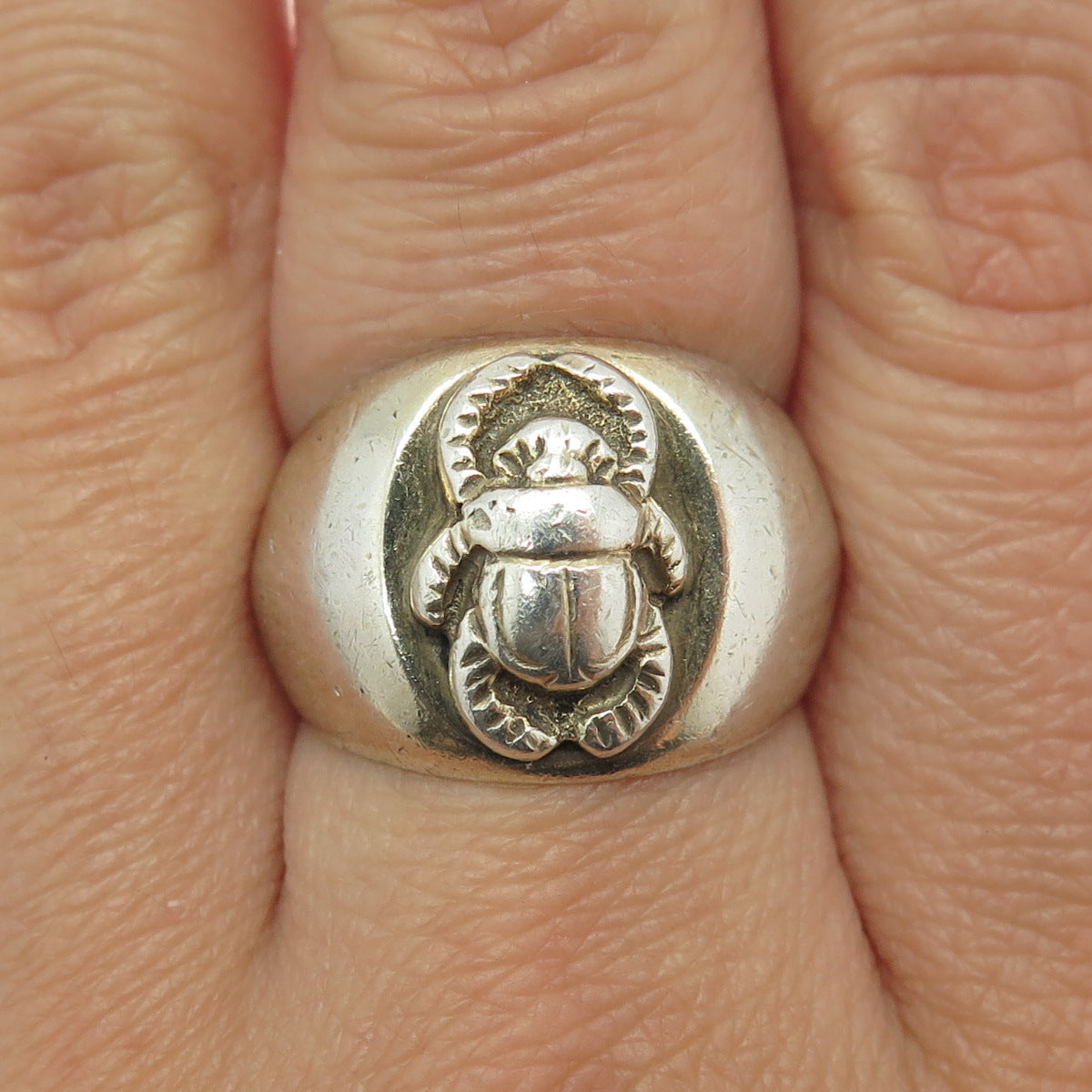 HANS HANSEN 925S Sterling Gold Filled Vintage Denmark Scarab Ring Size 8.25 #44