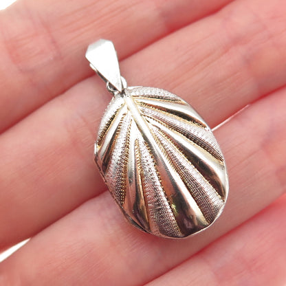 925 Sterling Silver 2-Tone Vintage Modernist Seashell Locket Charm Pendant