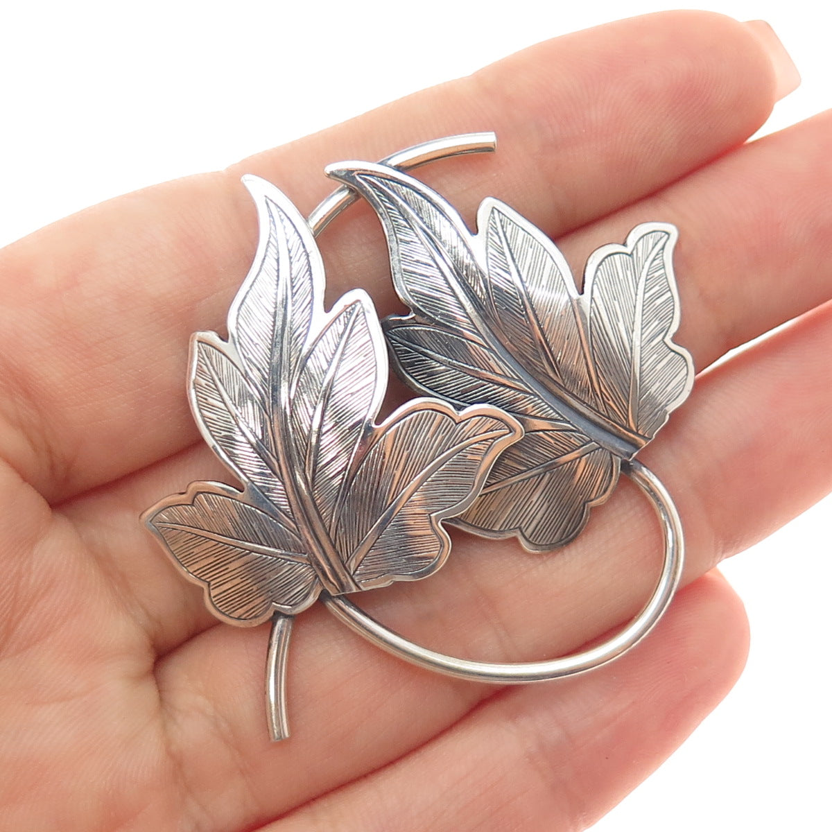 BEAU 925 Sterling Silver Vintage Floral Leaf Oxidized Pin Brooch