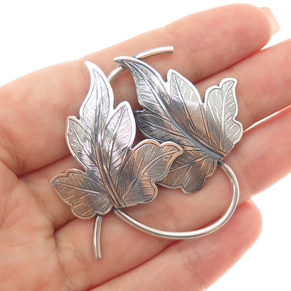 BEAU 925 Sterling Silver Vintage Floral Leaf Oxidized Pin Brooch