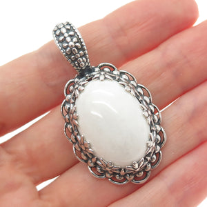 CAROLYN POLLACK Sterling Silver Vintage Real White Onyx Flower Oxidized Pendant