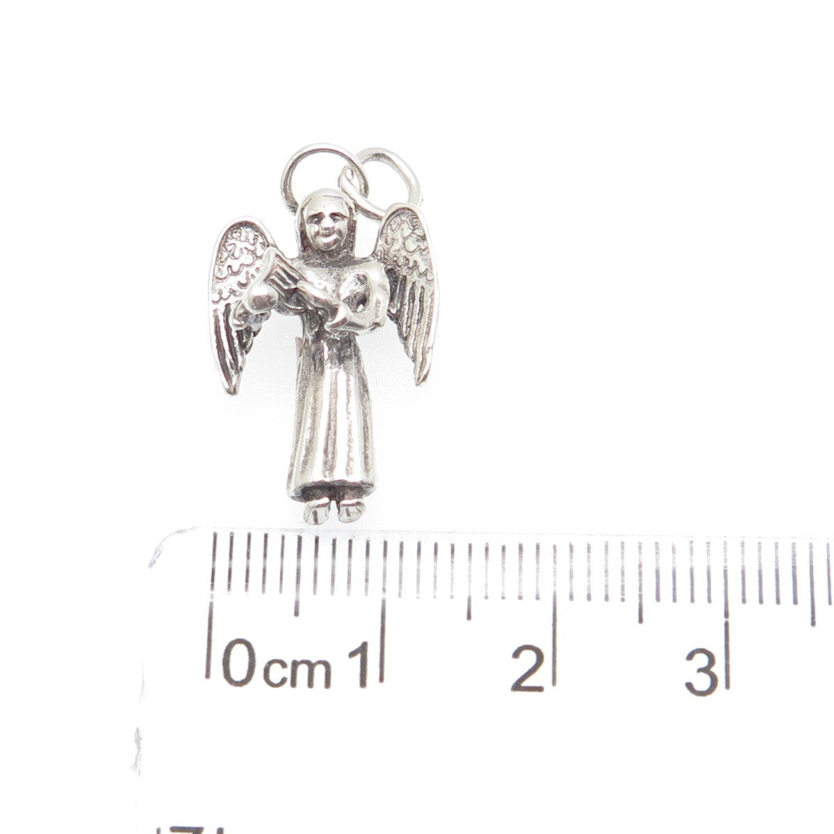925 Sterling Silver Vintage Christmas Angel Oxidized 3D Charm Pendant