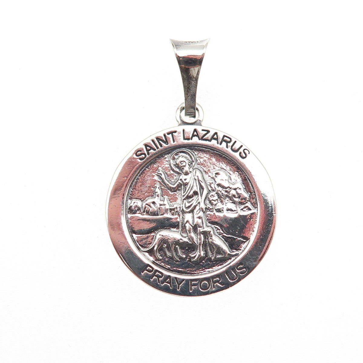 925 Sterling Silver Vintage Italy Saint Lazarus Oxidized Charm Pendant