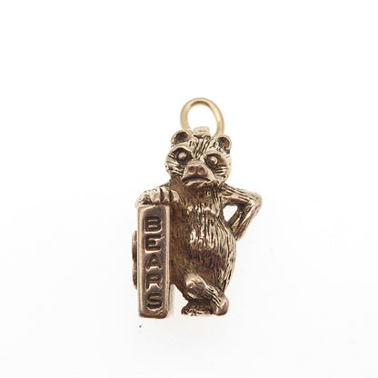 925 Sterling Silver Gold Plated Vintage Chicago Bears Football 3D Mini Pendant