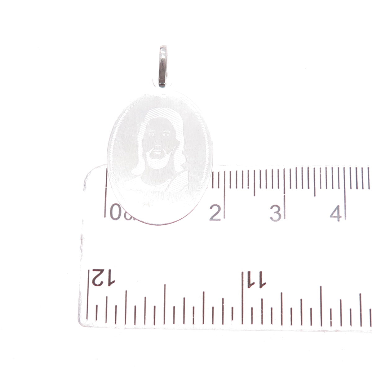 925 Sterling Silver Vintage Engraved Jesus Oval Tag Charm Pendant