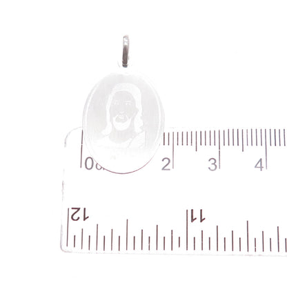 925 Sterling Silver Vintage Engraved Jesus Oval Tag Charm Pendant
