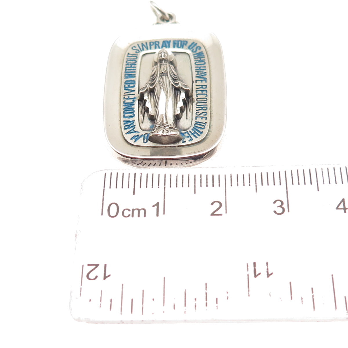 CREED 925 Sterling Silver Vintage Enamel St. Mary Miraculous Charm Pendant