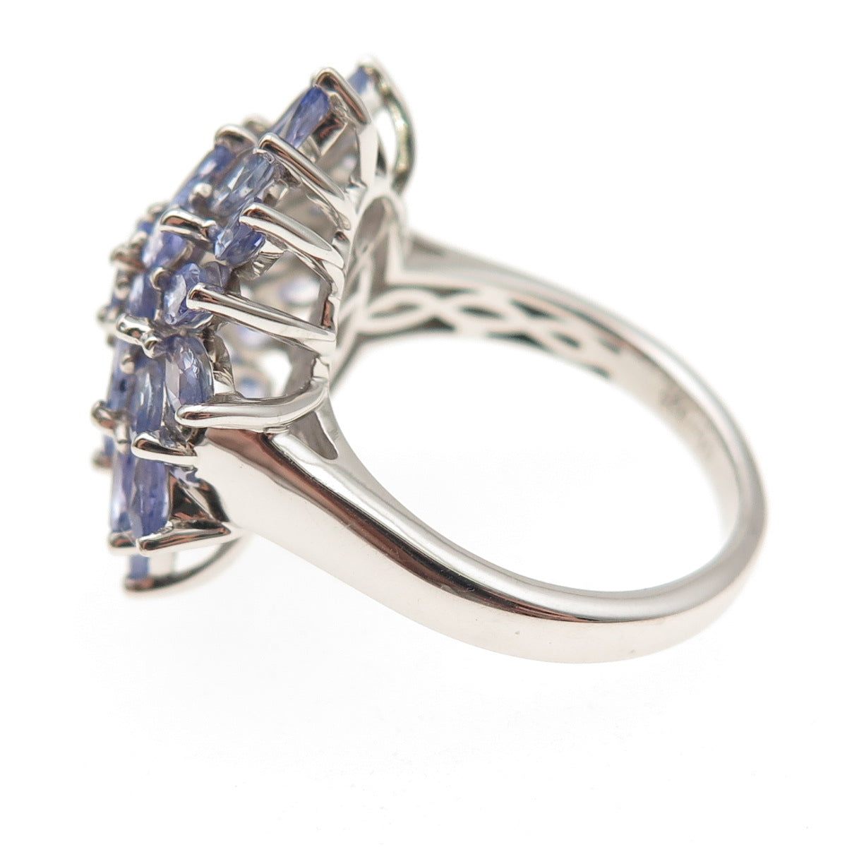 D'Joy 925 Sterling Silver Real Marquise & Oval-Cut Tanzanite Floral Ring Size 8