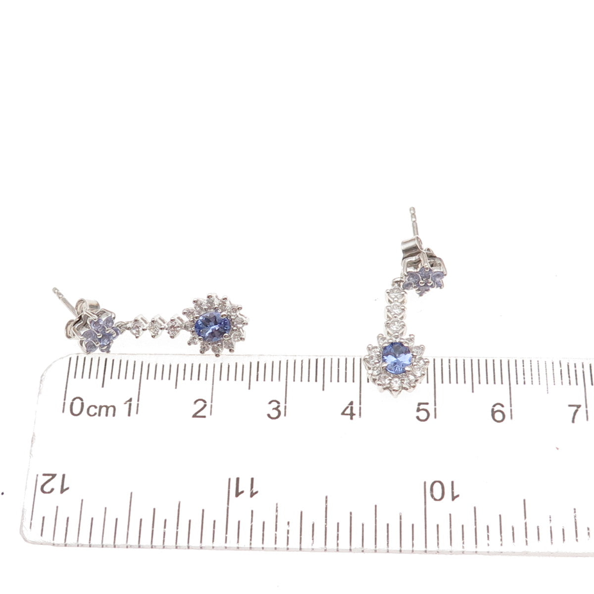 Chuck Clemency 925 Sterling Silver Real Tanzanite & White Topaz Dangle Earrings