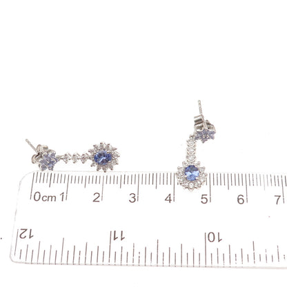 Chuck Clemency 925 Sterling Silver Real Tanzanite & White Topaz Dangle Earrings