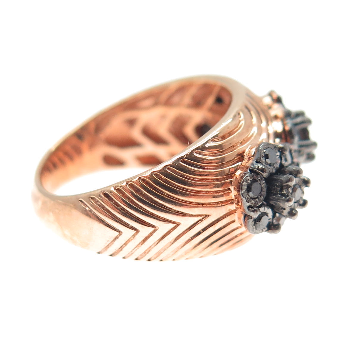 MDJ Michael Drechsler 925 Sterling Rose Gold Plated Black Diamond Ring Size 6.25