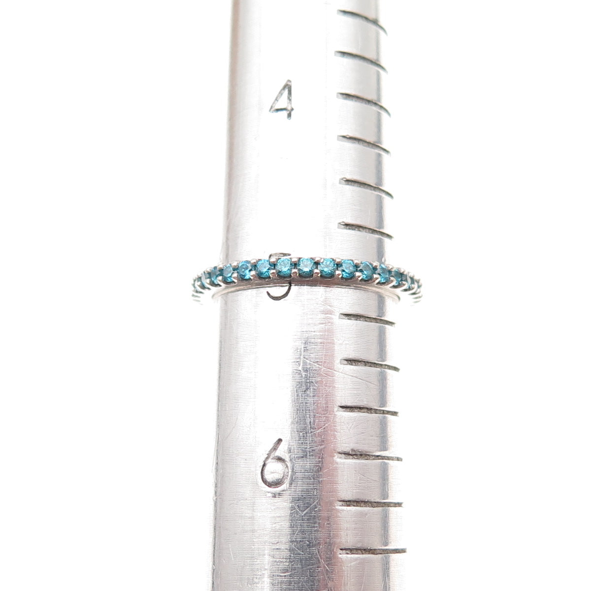 925 Sterling Silver Round-Cut Blue C Z Eternity All Around Band Ring Size 5