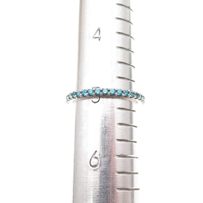 925 Sterling Silver Round-Cut Blue C Z Eternity All Around Band Ring Size 5