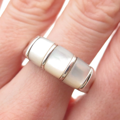 Michelle Albala 925 Sterling Silver Vintage Real MOP Modernist Ring Size 10