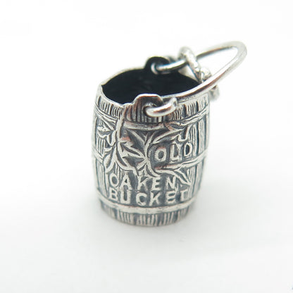 J.M. FISHER 925 Sterling Silver Antique Art Deco Old Oaken Bucket Mini Pendant