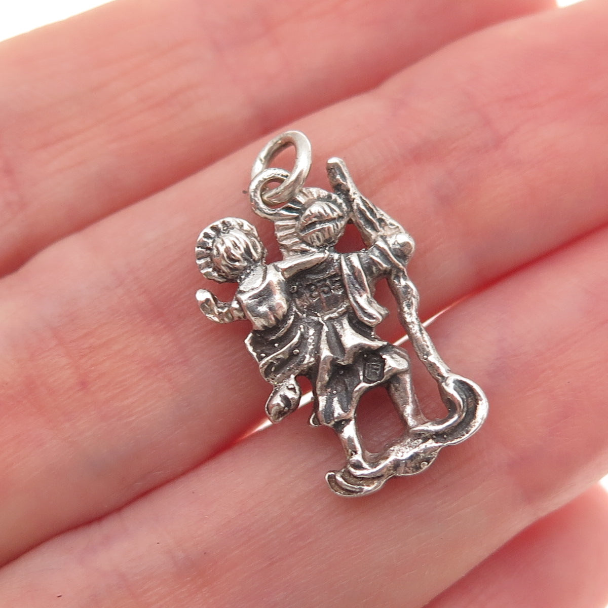 835 Silver Antique Art Deco Germany Saint Christopher Oxidized Charm Pendant