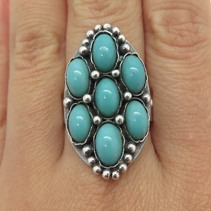 925 Sterling Silver Vintage Real Kingman Turquoise Cluster Ring Size 11.25