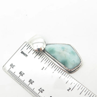 925 Sterling Silver Vintage Real Larimar Gem Amulet Pendant
