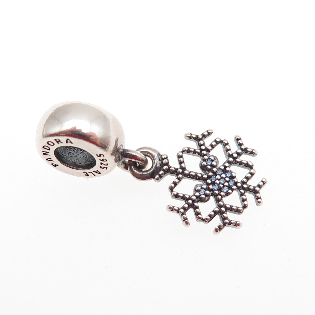 Pandora 925 Sterling Silver Blue C Z Snowflake Dangle Charm