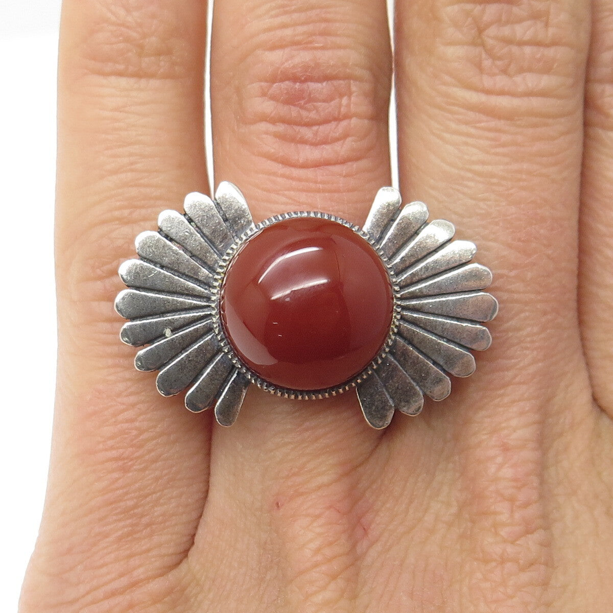 JAY KING DESERT ROSE 925 Sterling Silver Vintage Real Carnelian Ring Size 5.25